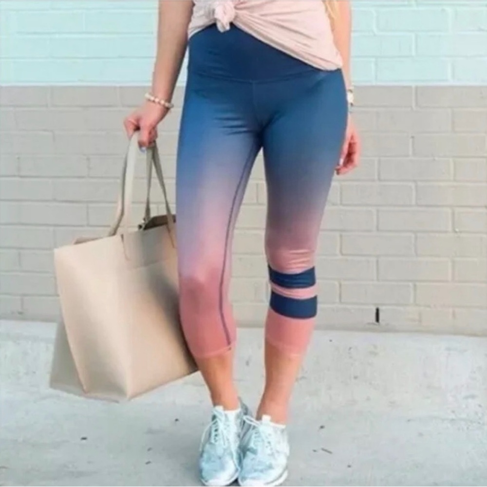 ALO High‎ Waist Airbrush Capris in Pink Blue Ombre